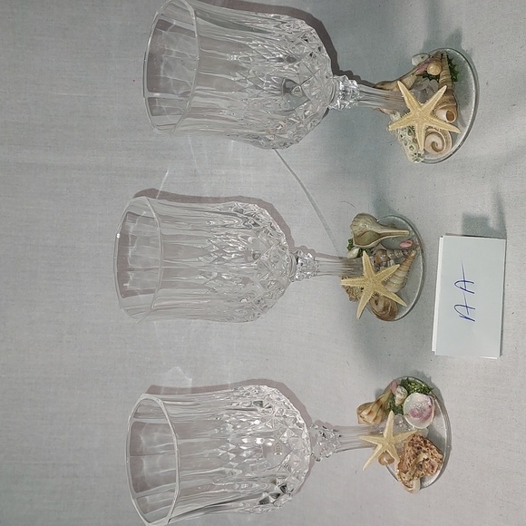 Handmade Shell Art Wine Glasses Crystal Cut Design Set of 3 - Picture 2 of 8